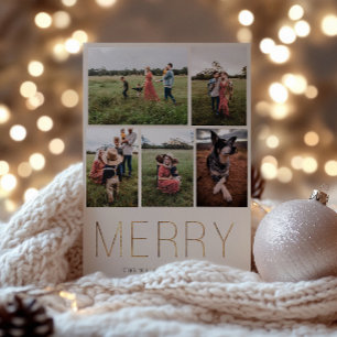 Gold MERRY Modern Photo Collage Holiday Card Sand