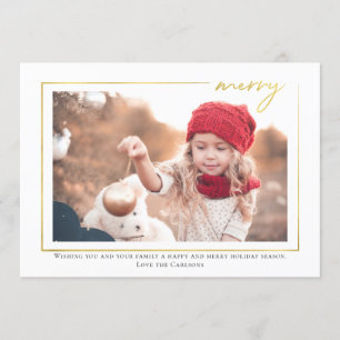 Gold Merry Script Photo Christmas Card