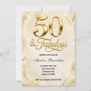 Gold Metal 50 and Fabulous Birthday Invitation