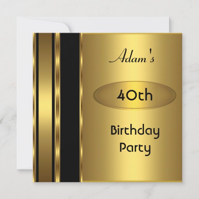 Gold Metal Black Mens 40th Birthday Party Man Invitation (Front)