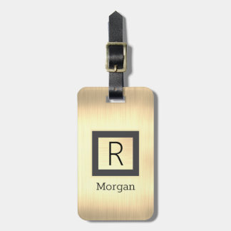 Gold Metal, Black Name & Monogram, Black Box Luggage Tag