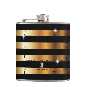 Gold Metal & Black Stripe   DIY Monogram Hip Flask