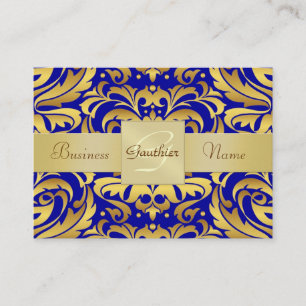 Gold Metal Blue Damask Pattern Business Card