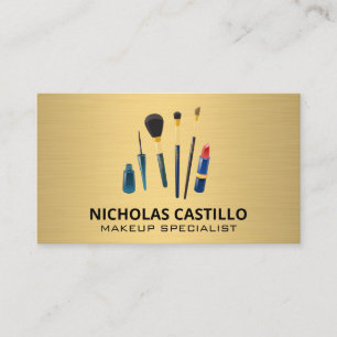 Gold Metal Brush   Makeup Brushes Business Card