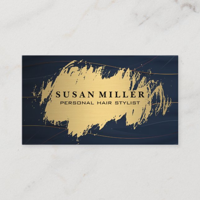 Gold Metal Brushed | Blue Abstract Background Business Card (Front)