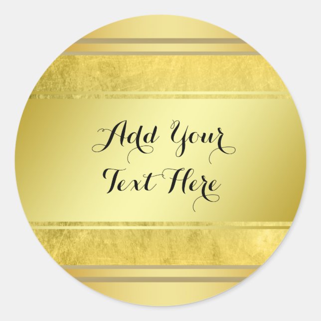 Gold Metal Foil Faux Glitter Customise Classic Classic Round Sticker (Front)