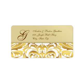 Gold Metal Gold Damask Christmas Address Labels