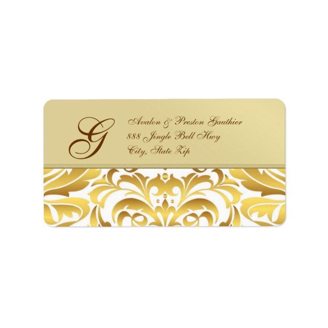 Gold Metal Gold Damask Christmas Address Labels (Front)