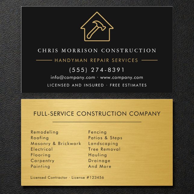 Gold Metal Handyman Construction Black  Business Card (Creator Uploaded)