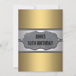 Gold Metal Mans 50th Birthday Party Invitation