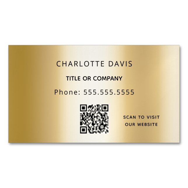 Gold metal monogram QR code minimalist elegant Magnetic Business Card (Front)