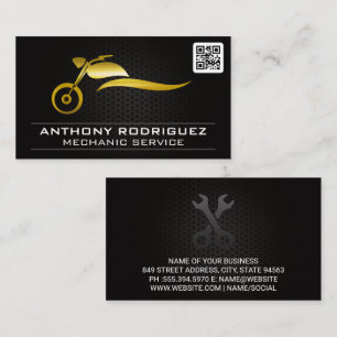 Gold Metal Motorcycle Logo   QR Code Business Card