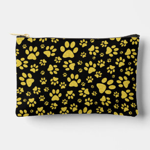Gold metal pattern paws on black background accessory pouch