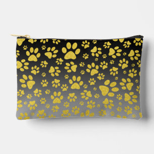 Gold metal pattern paws on gradient background accessory pouch