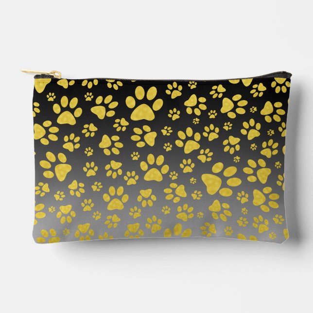 Gold metal pattern paws on gradient background accessory pouch (Front)