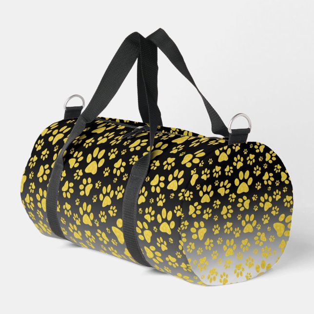 Gold metal pattern paws on gradient background duffle bag (Left Corner)