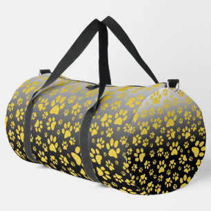 Gold metal pattern paws on gradient background duffle bag