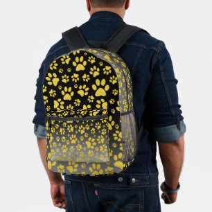 Gold metal pattern paws on gradient background printed backpack