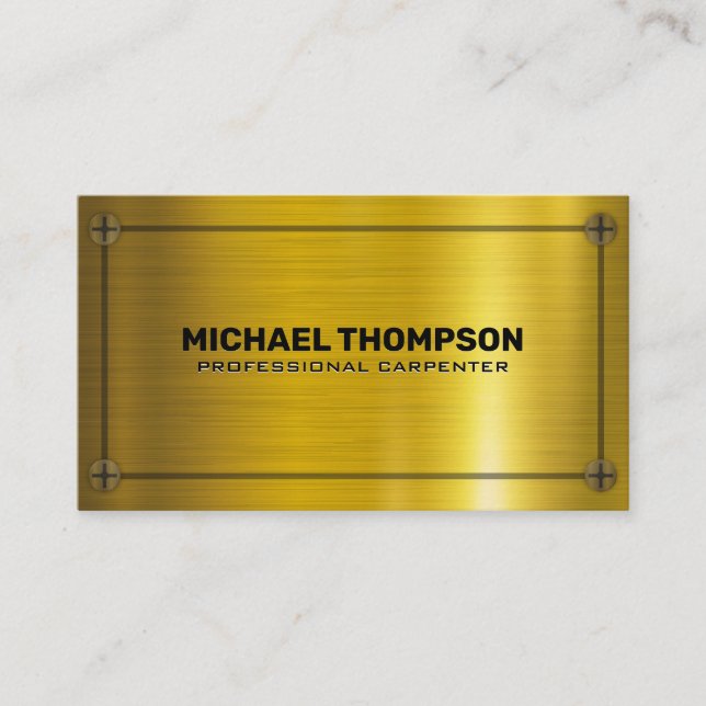 Gold Metal Screws and Background Business Card (Front)