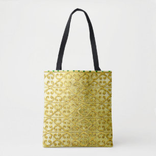 Gold metal seamless pattern tote bag