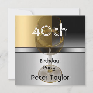 Gold Metal Silver Mens 40th Birthday Man Invitation