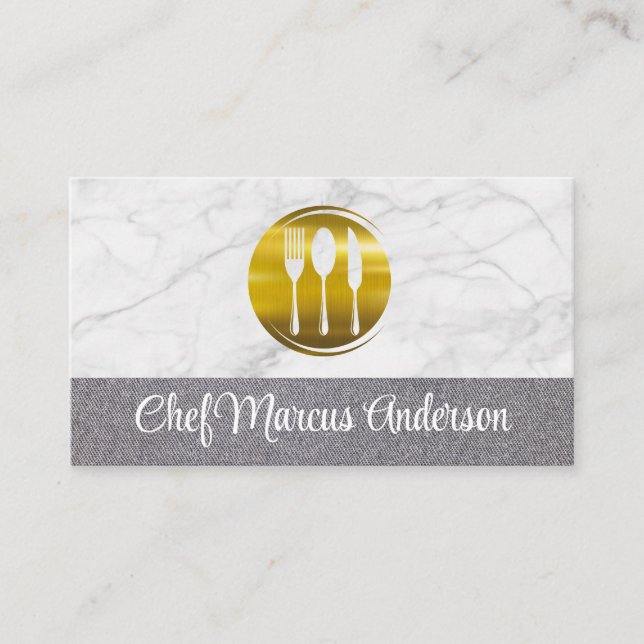 Gold Metal Silverware Logo | Restaurant Business Card (Front)