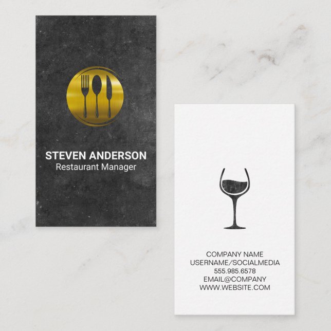 Gold Metal Silverware | Slate Background Business Card (Front/Back)