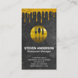 Gold Metal Silverware Slate Gold Drip Business Card