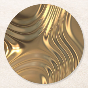 Gold Metal Swirling Design Round Paper Coaster
