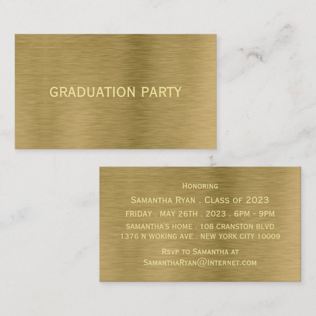 Gold Metal Texture Graduation Party Ticket Invite (Front/Back)