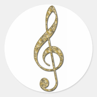 Gold Metal Treble Clef Classic Round Sticker