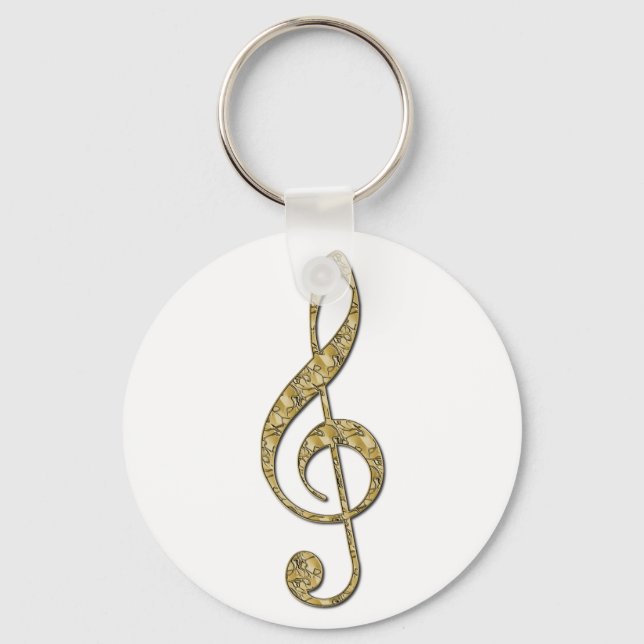 Gold Metal Treble Clef Key Ring (Front)