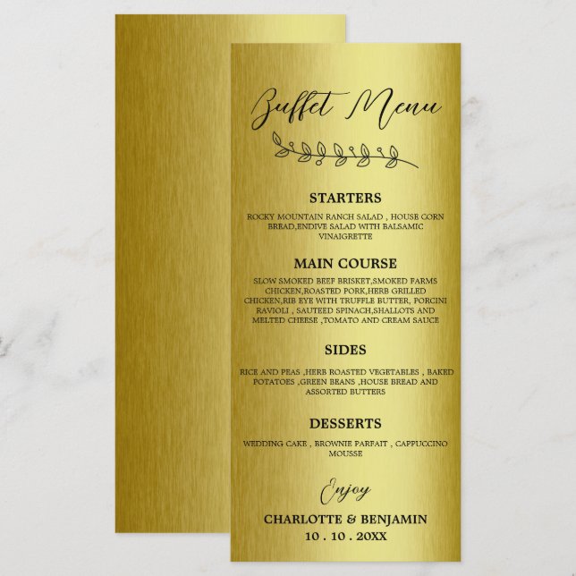 Gold Metal Wedding Buffet Menu  (Front/Back)