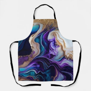Gold Metallic Accents on Teal and Purple Swirls Apron
