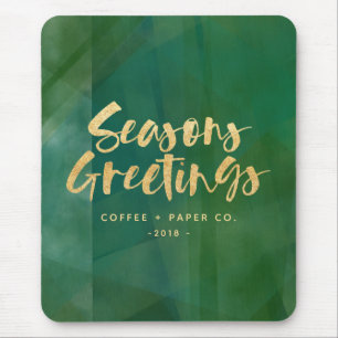 Gold metallic and green seasons greetings mouse pad