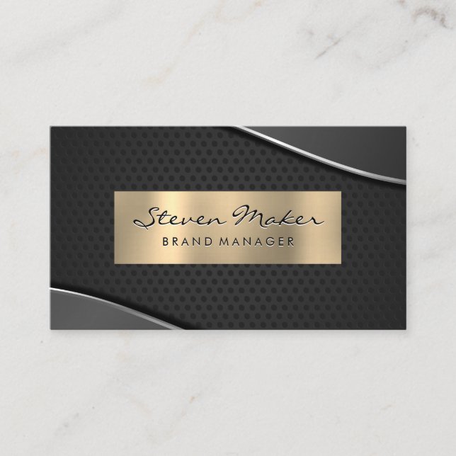 Gold Metallic and Grey | Perforated Mesh Business Card (Front)