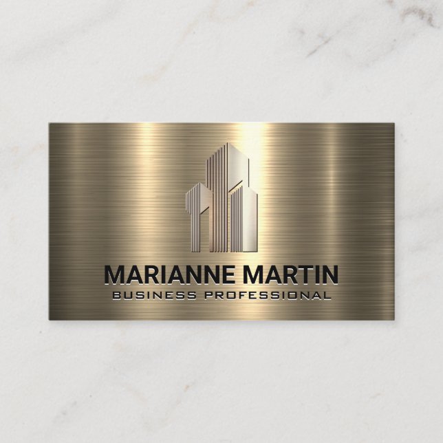 Gold Metallic Background | Corporate Buidlings Business Card (Front)