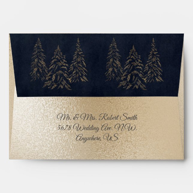 Gold Metallic Black Fairy Light Trees Wedding  Envelope (Back (Top Flap))