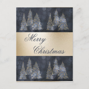 Gold Metallic Blue Elegant Pine Merry Christmas  H Holiday Postcard