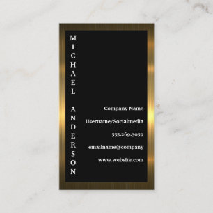 Gold Metallic Border   Black Background Business Card