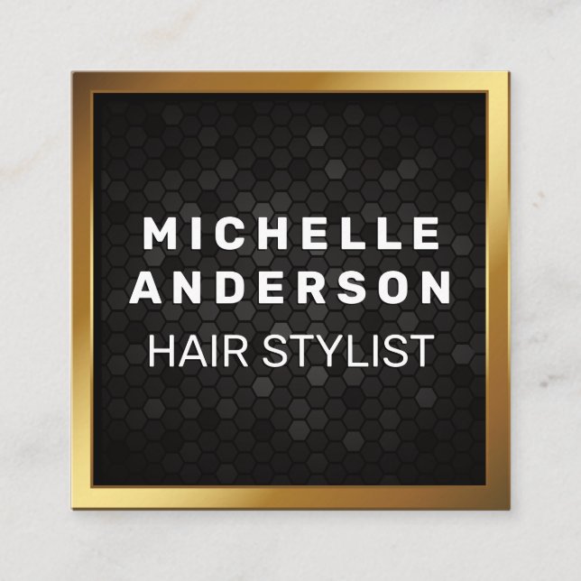Gold Metallic Border | Black Geometric Background Loyalty Card (Front)