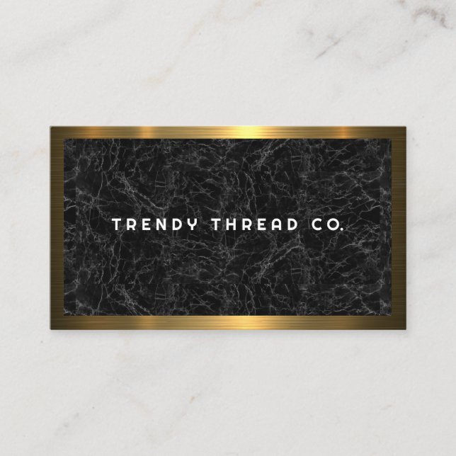 Gold Metallic Border | Black Marble Business Card (Front)