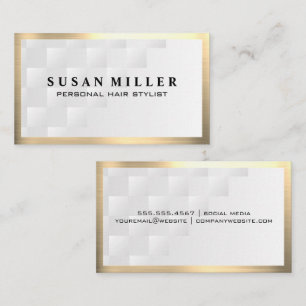 Gold Metallic Border   Geometric White Business Card
