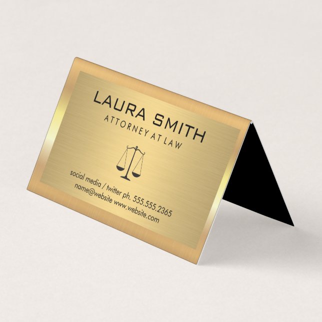 Gold Metallic Border | Gold Metal Brushed Business Card (Front)