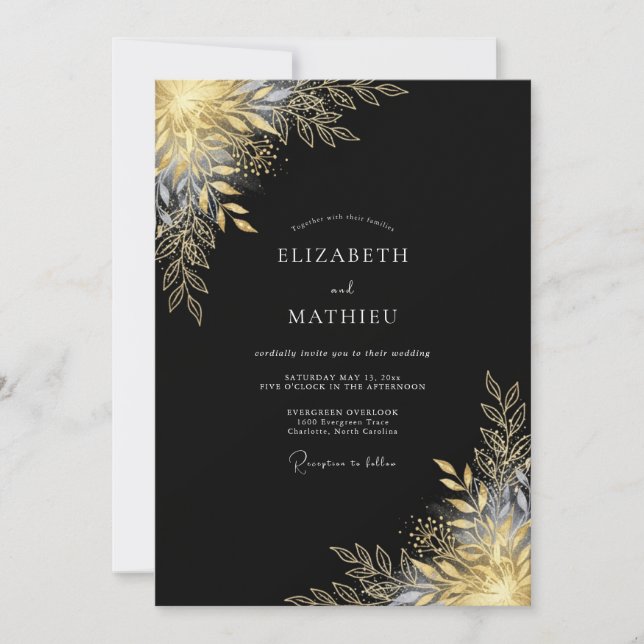 Gold Metallic Botanical Romance Wedding Invitation (Front)