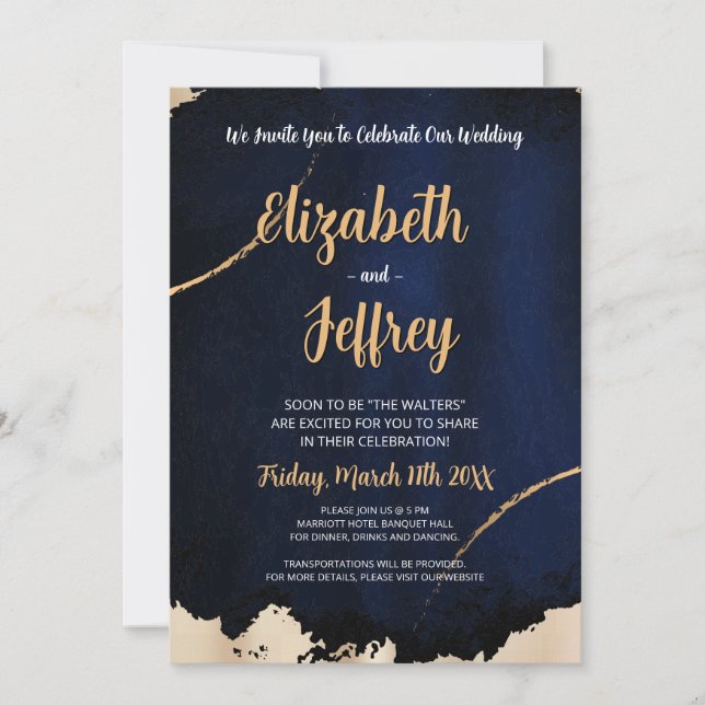 Gold Metallic Brushed | Dark Blue Texture Invitation (Front)