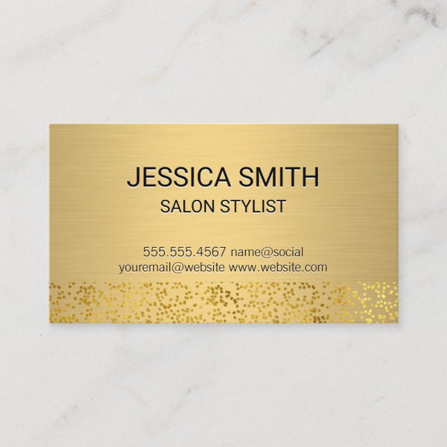 Gold Metallic Brushed | Gold Foil Flake Pattern Business Card (Front)