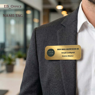 Gold Metallic Business Employee Logo Name Tag