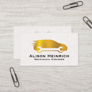 Gold Metallic Car and Wrench   Mechanic Business Card