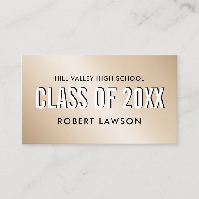 Gold Metallic  Class Graduation Name Social Icon Business Card (Front)